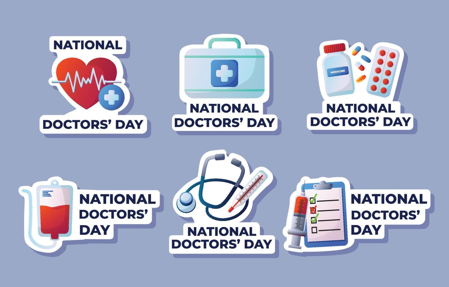 National Doctors Day Stickers Set vector