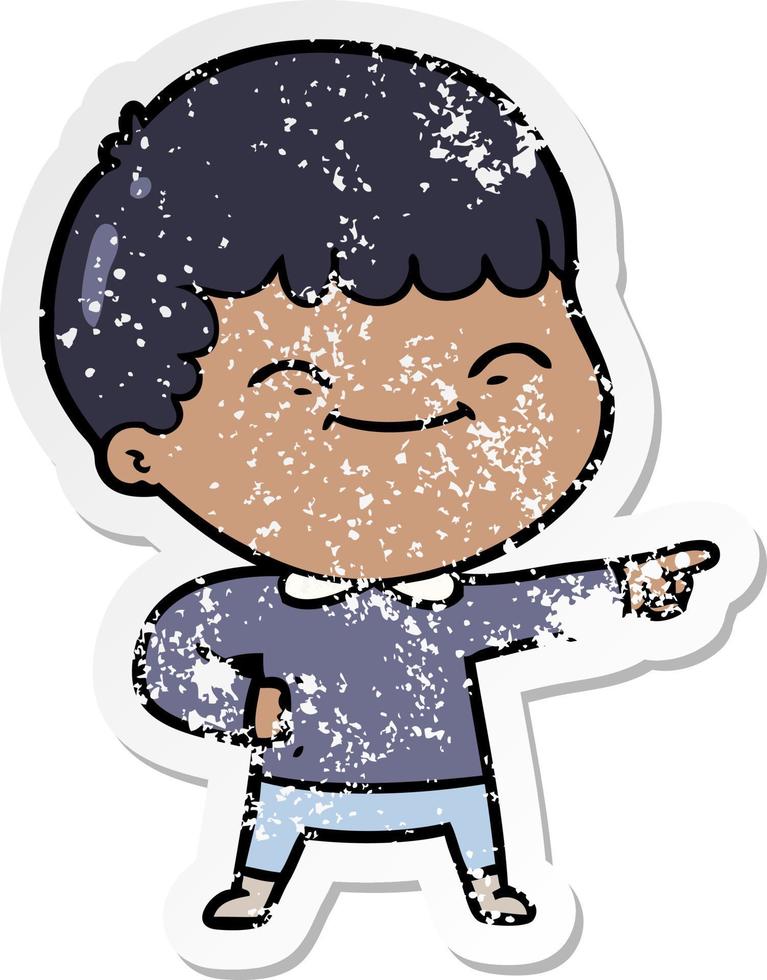 distressed sticker of a cartoon happy boy vector