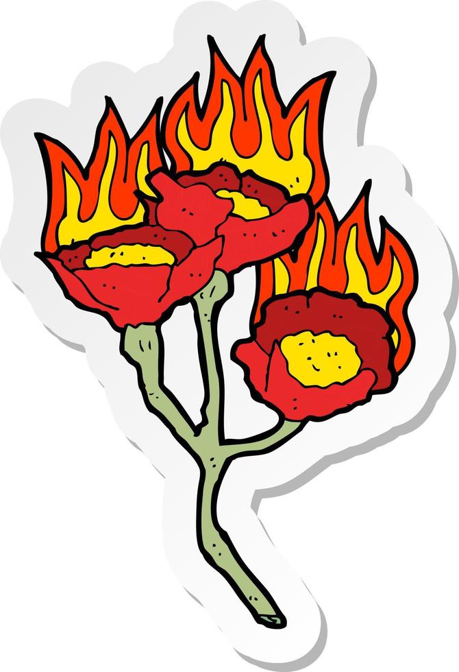 sticker of a cartoon burning flowers vector