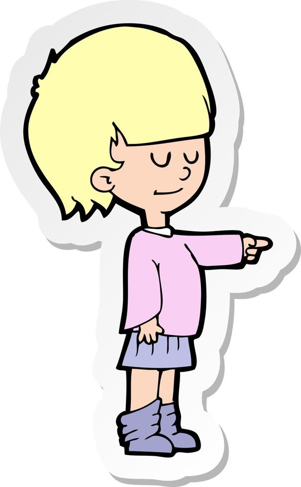 sticker of a cartoon girl pointing vector