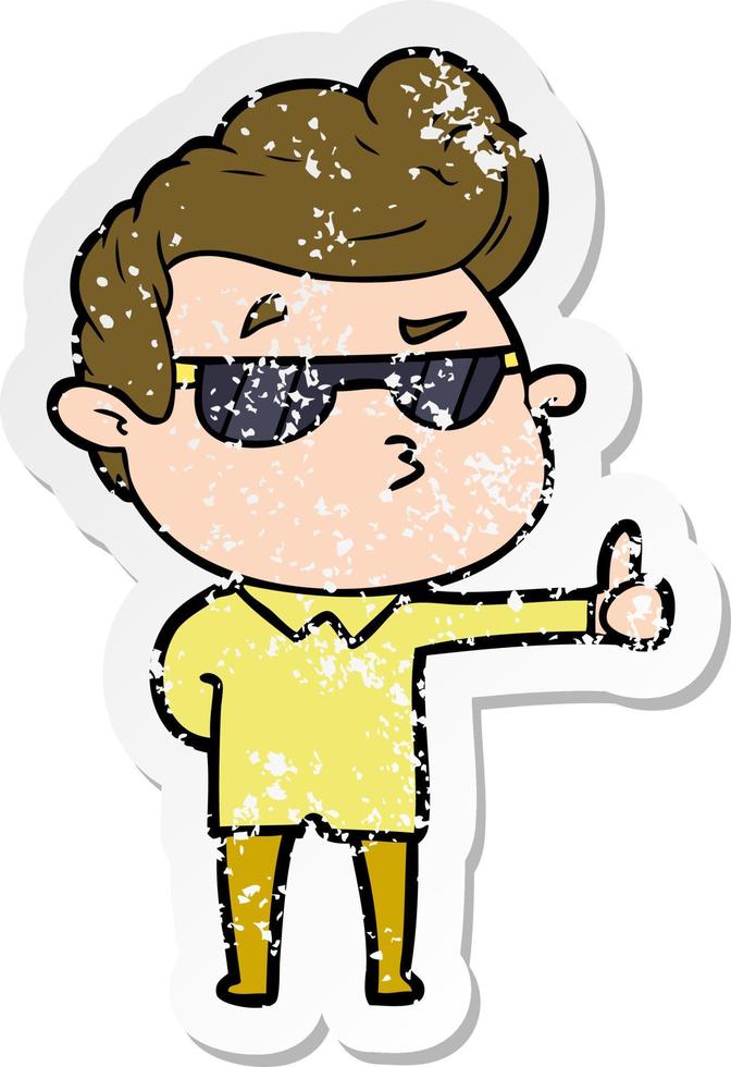 distressed sticker of a cartoon cool guy vector