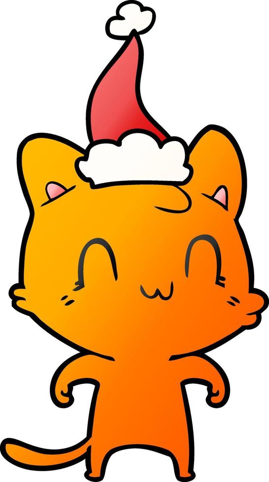 gradient cartoon of a happy cat wearing santa hat vector