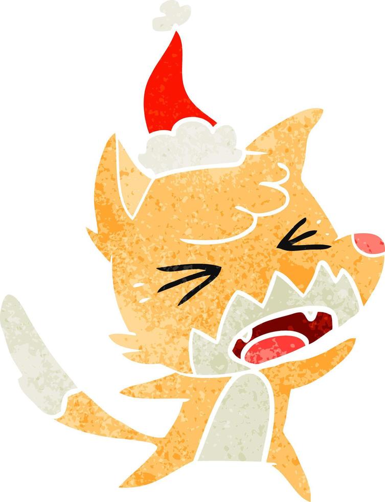 angry retro cartoon of a fox wearing santa hat vector