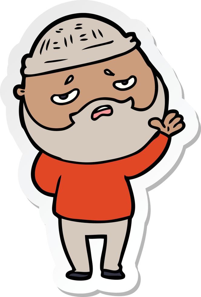 sticker of a cartoon worried man with beard vector