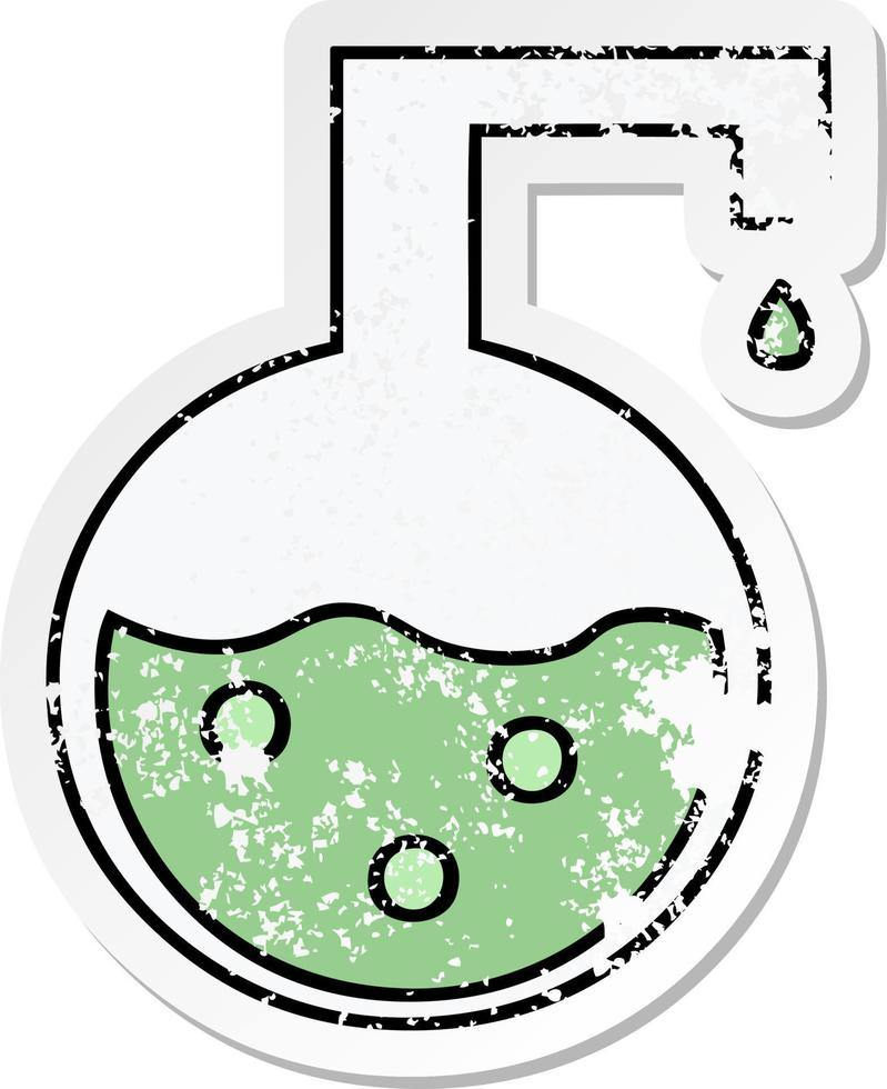 distressed sticker of a cute cartoon science experiment vector