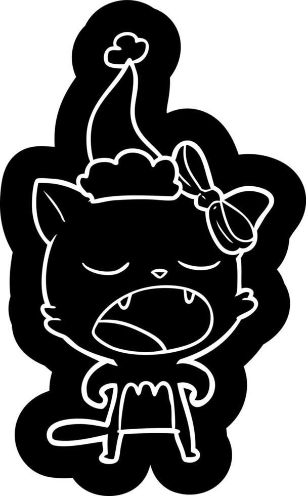 cartoon icon of a cat meowing wearing santa hat vector