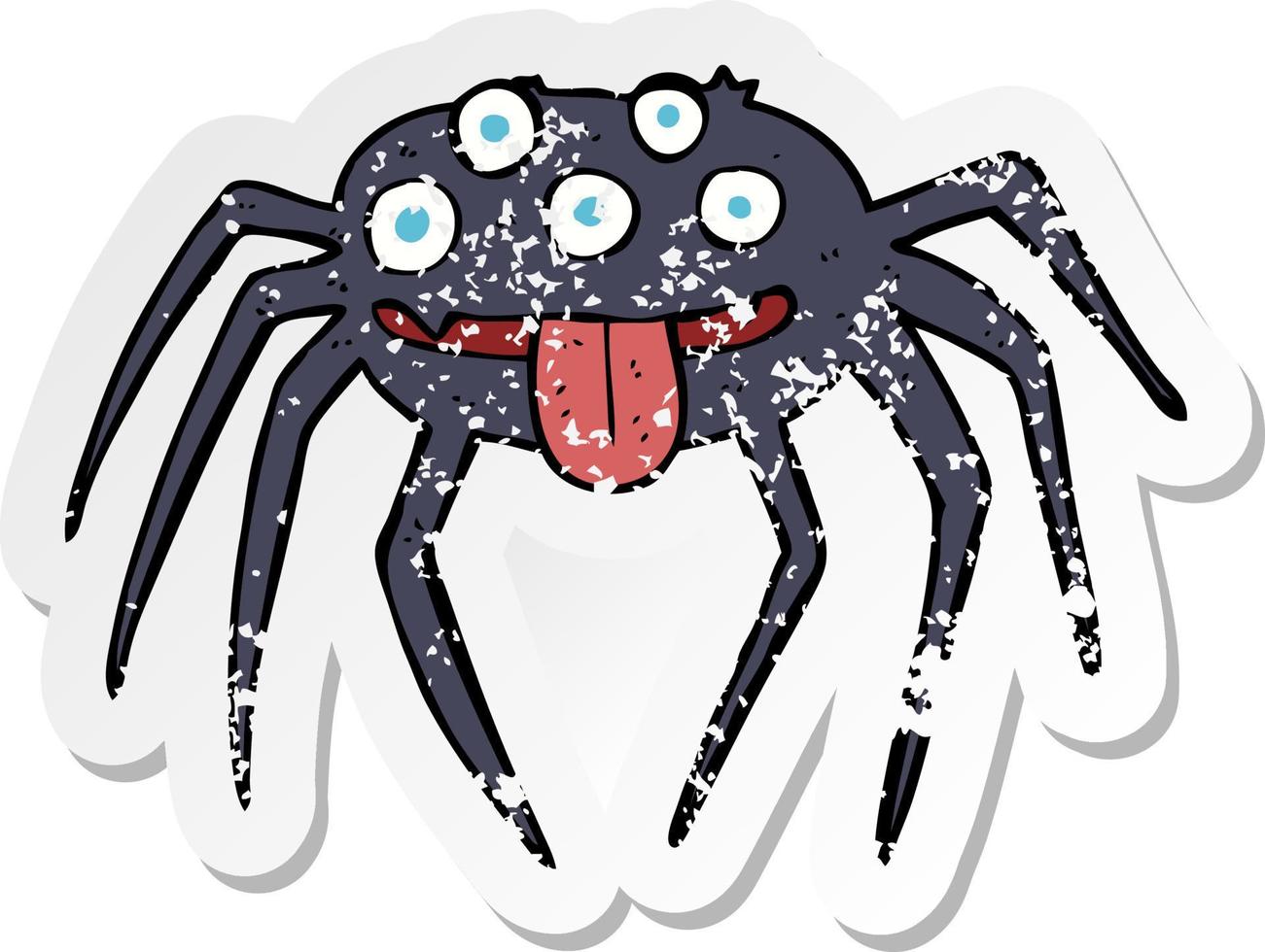 pegatina retro angustiada de una araña de halloween asquerosa de dibujos animados vector