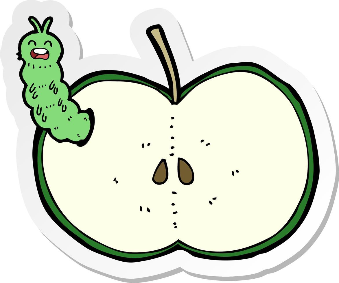 pegatina de un insecto de dibujos animados comiendo manzana vector