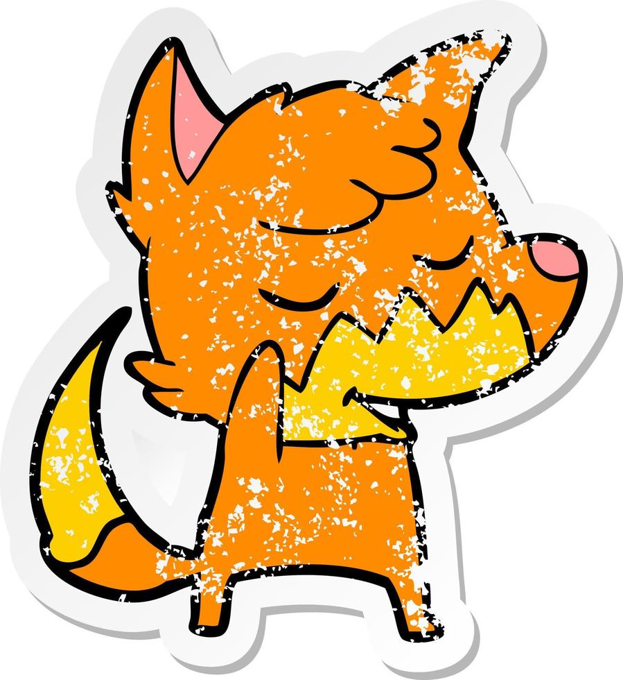 distressed sticker of a friendly cartoon fox vector