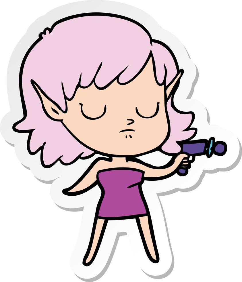 sticker of a cartoon elf girl vector