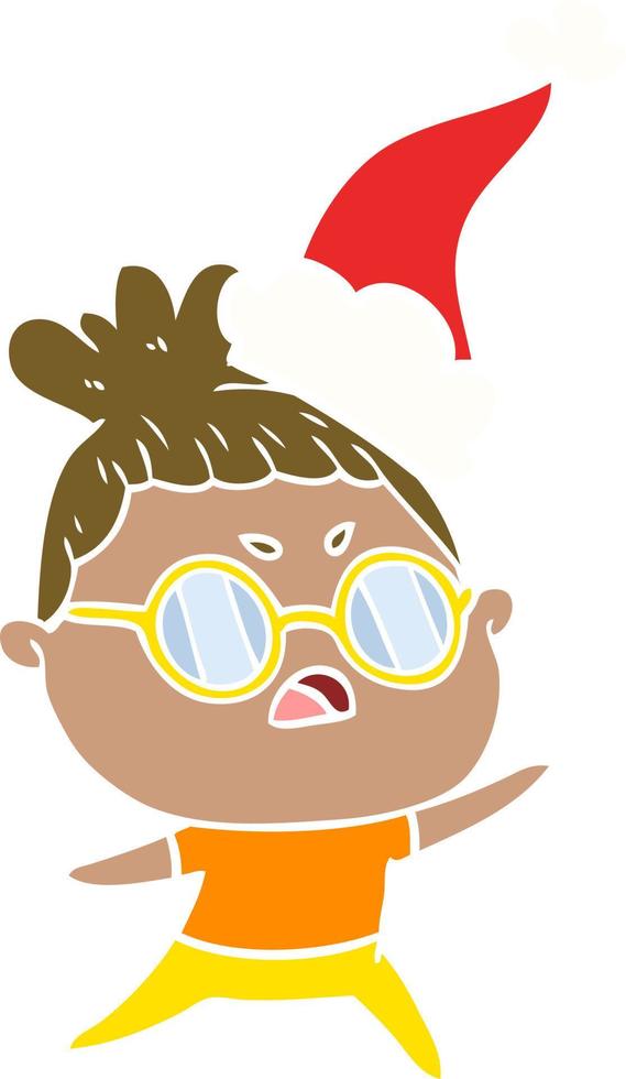 flat color illustration of a annoyed woman wearing santa hat vector