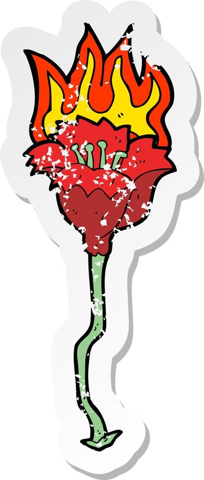 retro distressed sticker of a cartoon burning flower vector