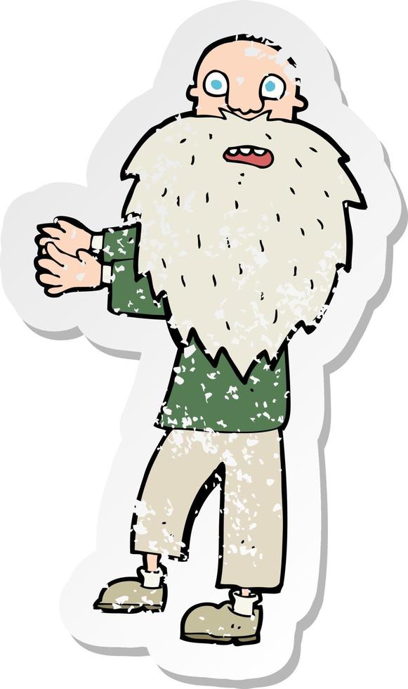 retro distressed sticker of a cartoon bearded old man vector