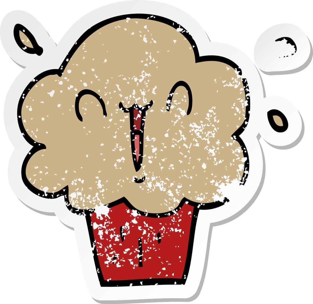 distressed sticker of a cartoon cupcake vector