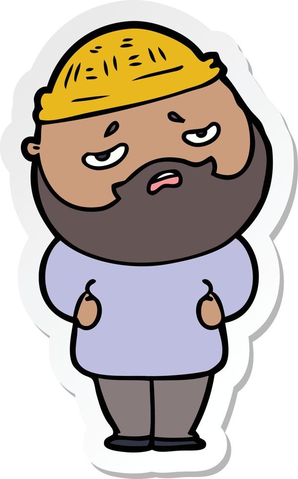 sticker of a cartoon worried man with beard vector