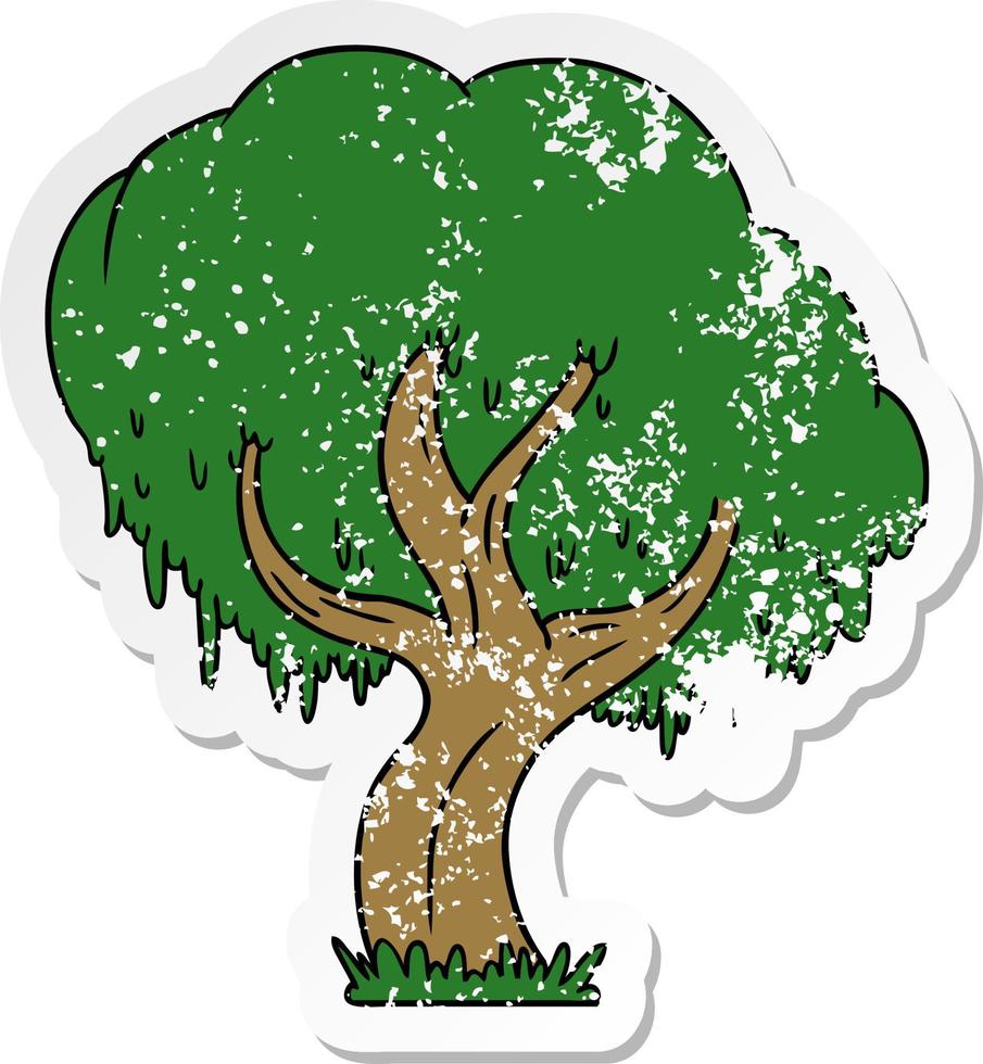 distressed sticker cartoon doodle of a green tree vector