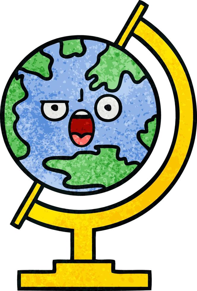 globo de dibujos animados de textura grunge retro del mundo vector