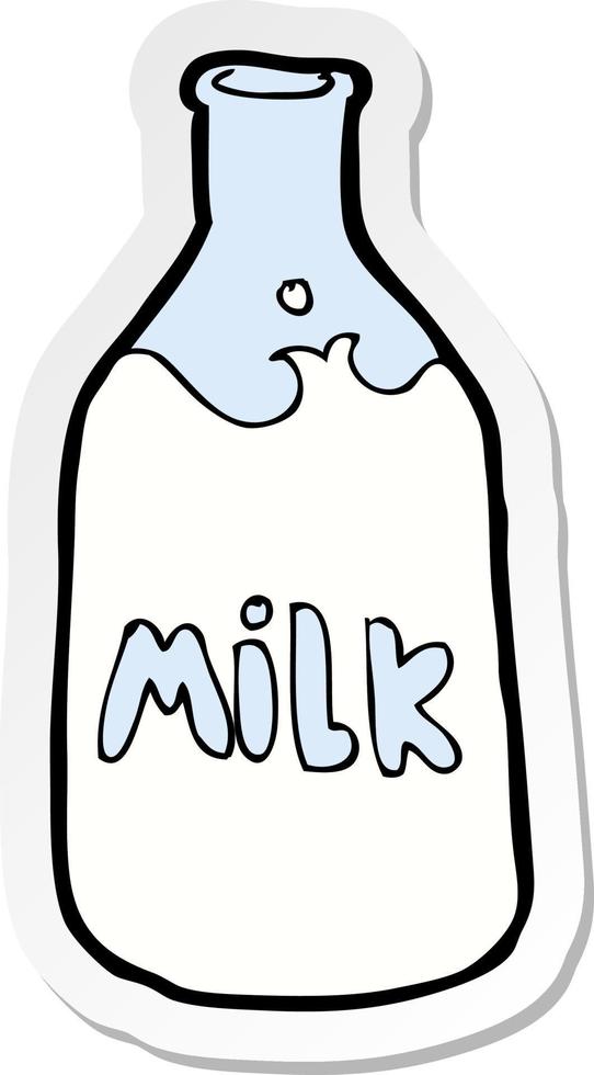 pegatina de una botella de leche de dibujos animados vector