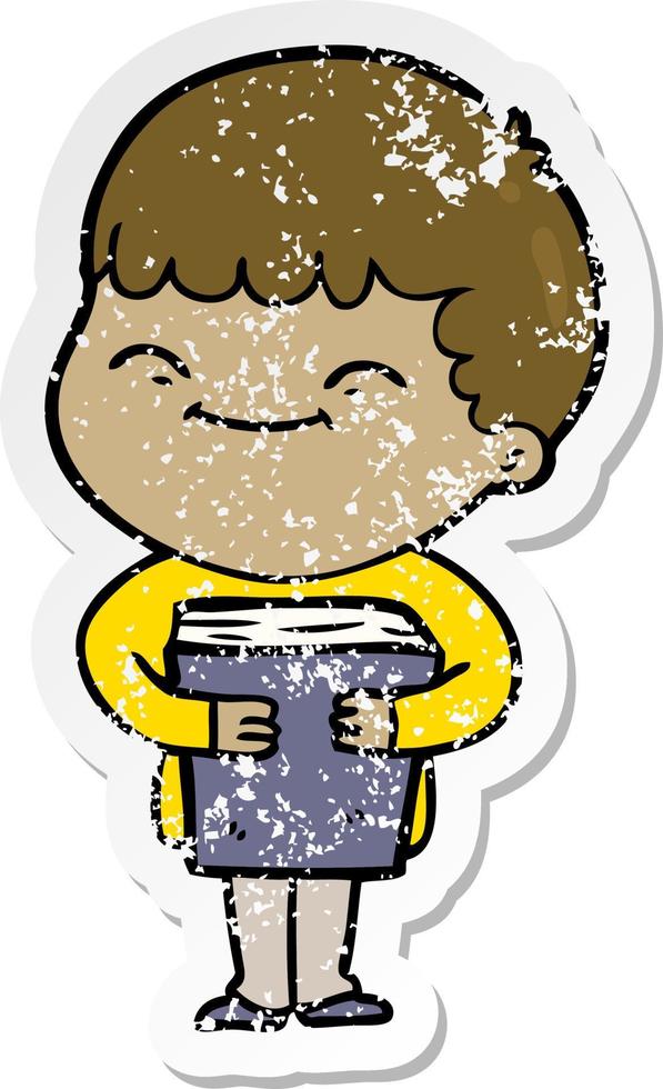 distressed sticker of a cartoon happy boy vector
