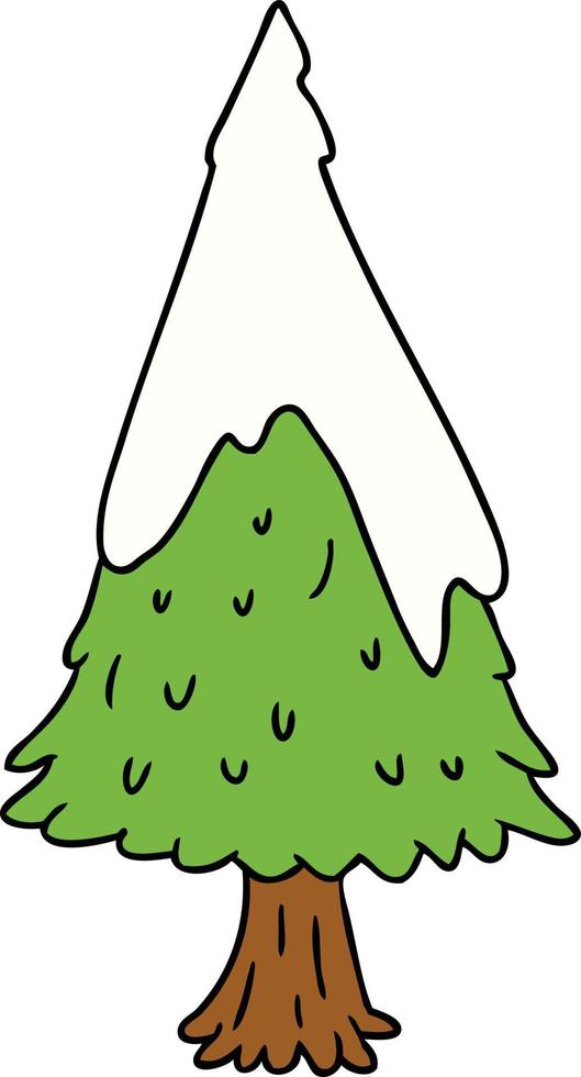 caricatura, garabato, solo, nevado, árbol vector