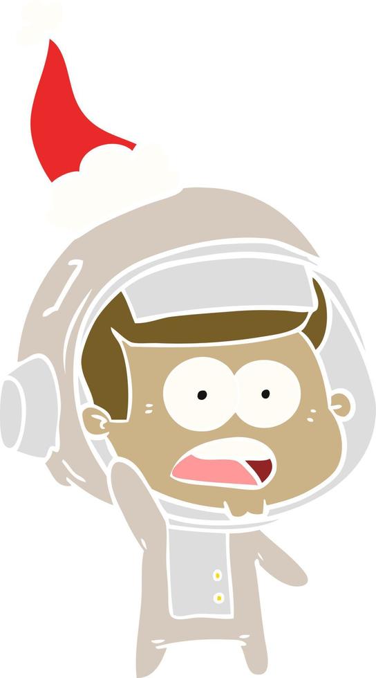 flat color illustration of a surprised astronaut wearing santa hat vector