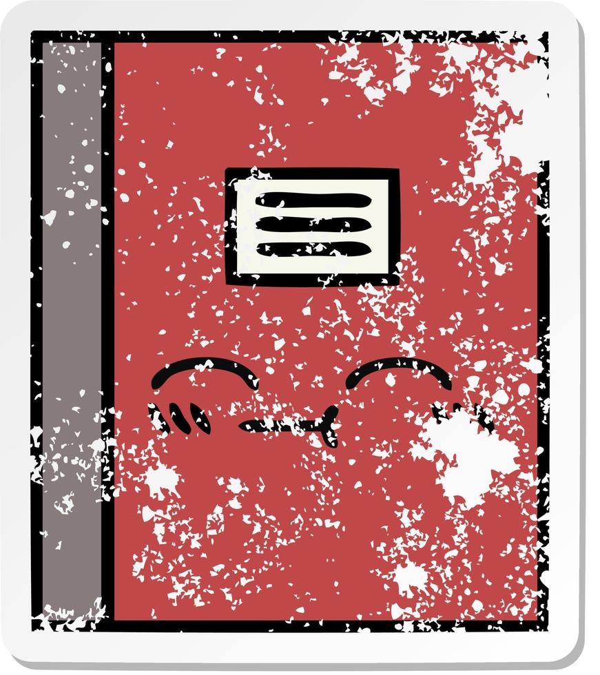 distressed sticker of a cute cartoon notebook vector