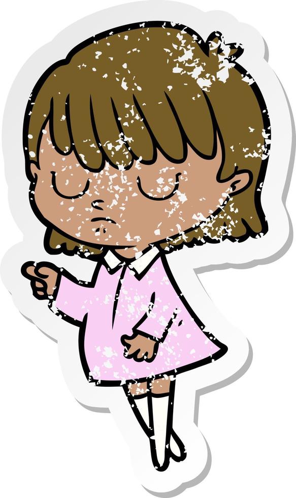 distressed sticker of a cartoon woman vector