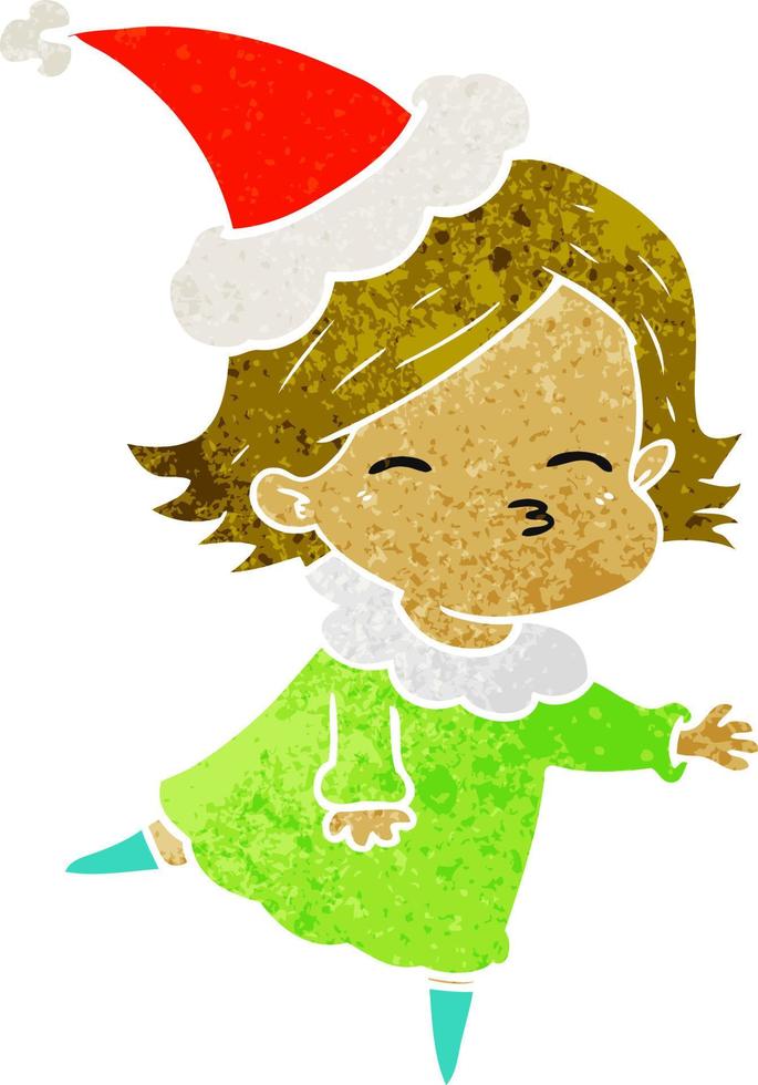 retro cartoon of a woman wearing santa hat vector