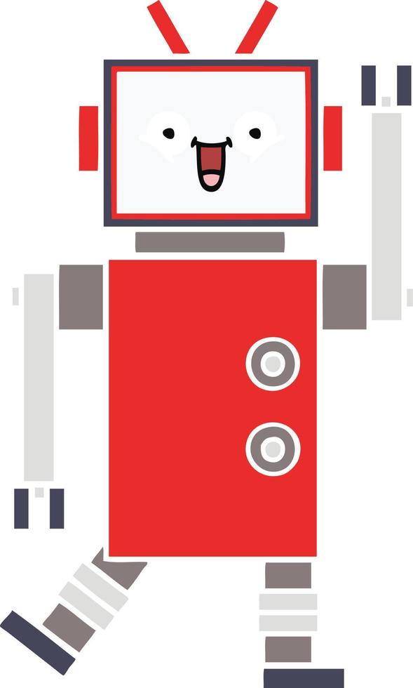 flat color retro cartoon happy robot vector