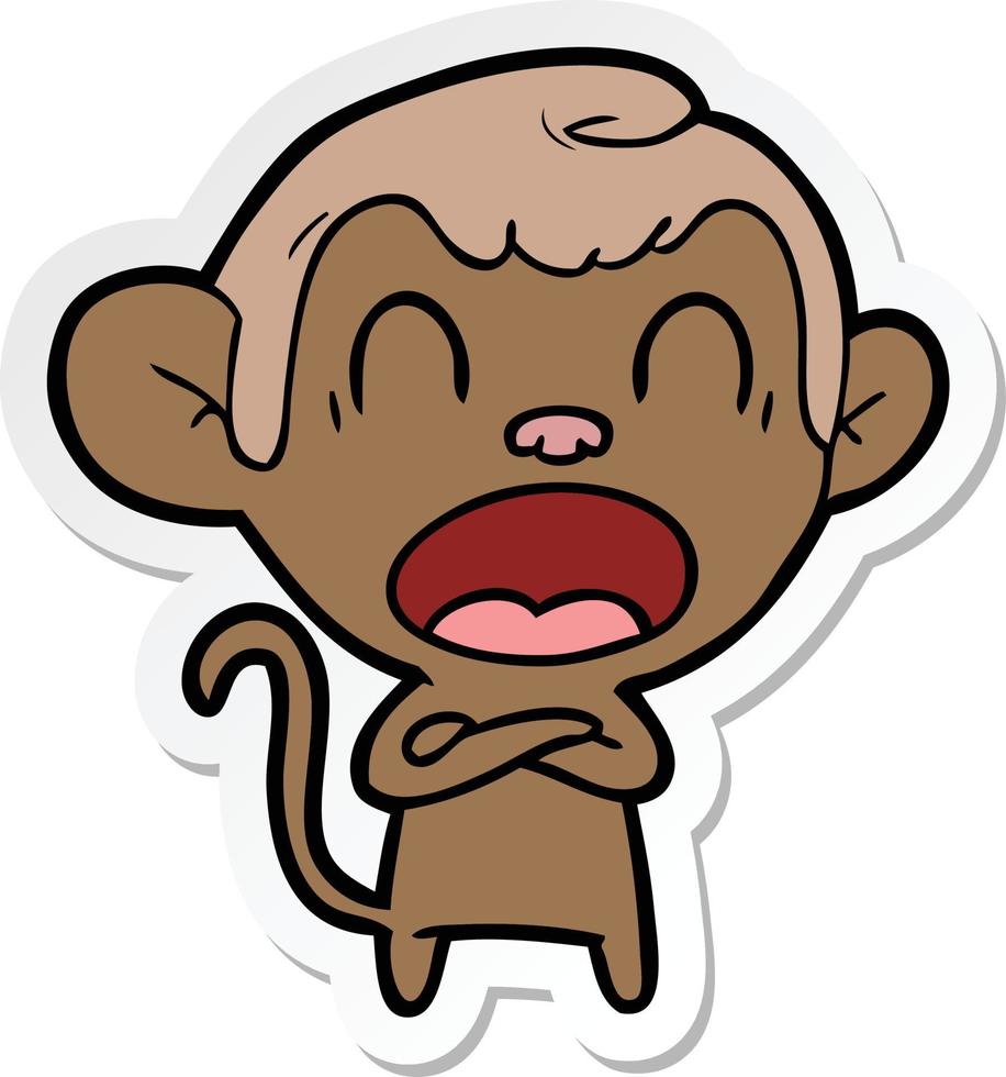 sticker of a shouting cartoon monkey vector