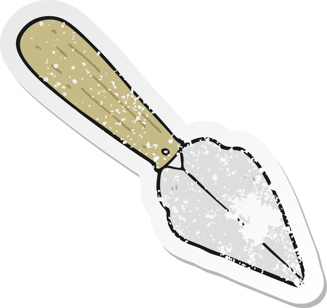 distressed sticker of a cartoon garden trowel vector