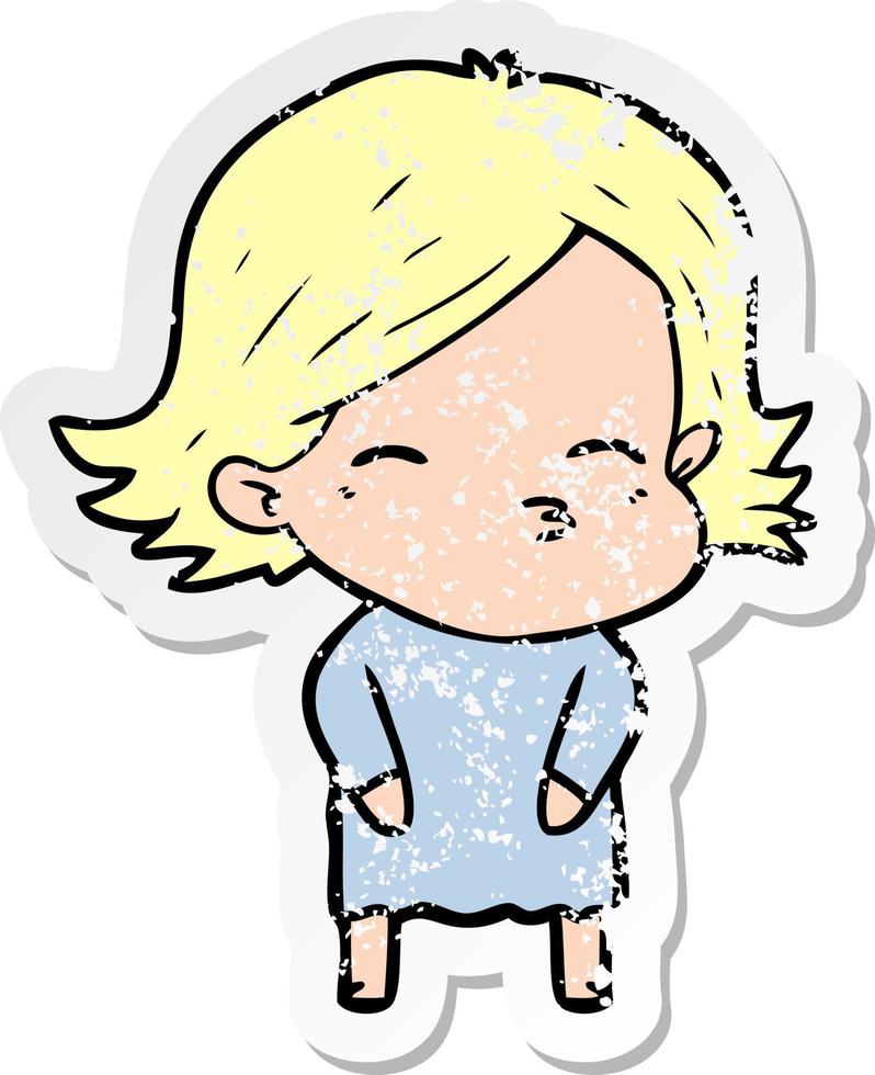 distressed sticker of a cartoon woman vector