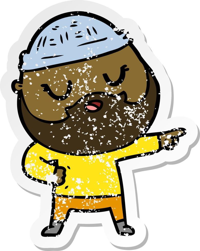 distressed sticker of a cartoon man with beard vector