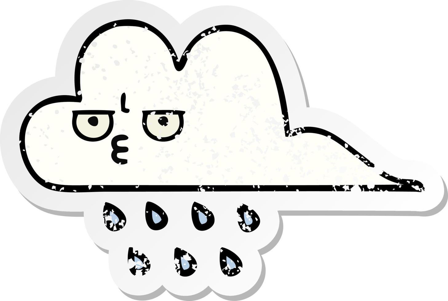 distressed sticker of a cute cartoon rain cloud vector