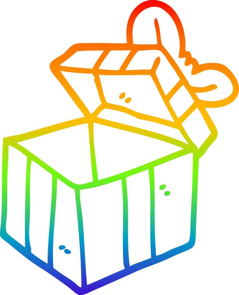 rainbow gradient line drawing cartoon open gift box vector