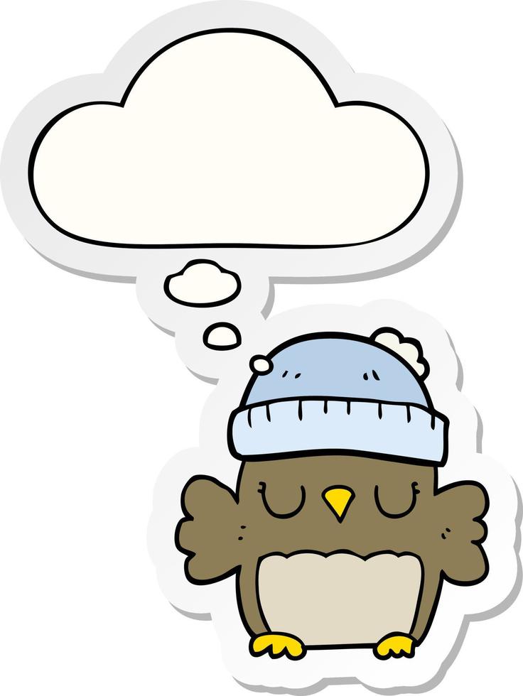 cute cartoon owl in hat and thought bubble as a printed sticker vector