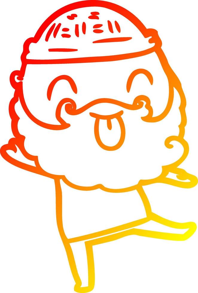 warm gradient line drawing dancing man with beard sticking out tongue vector