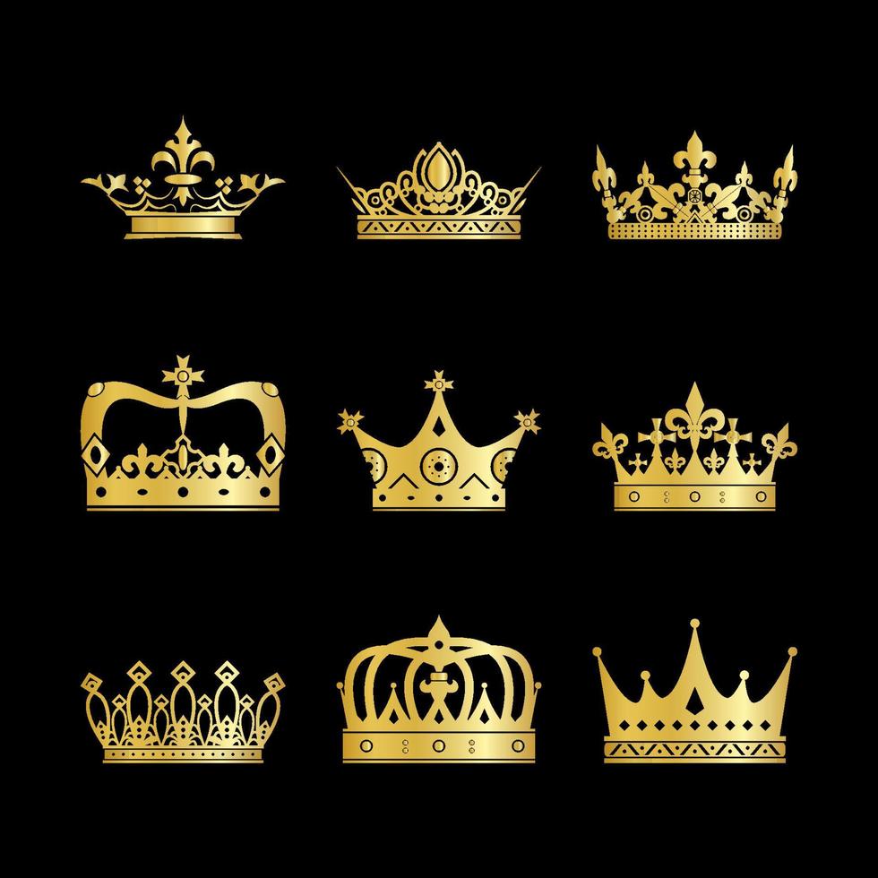 Gold Crown Icon Set vector