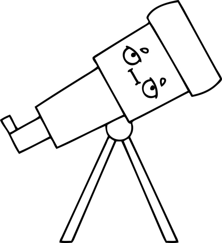 telescopio de dibujos animados de dibujo lineal vector