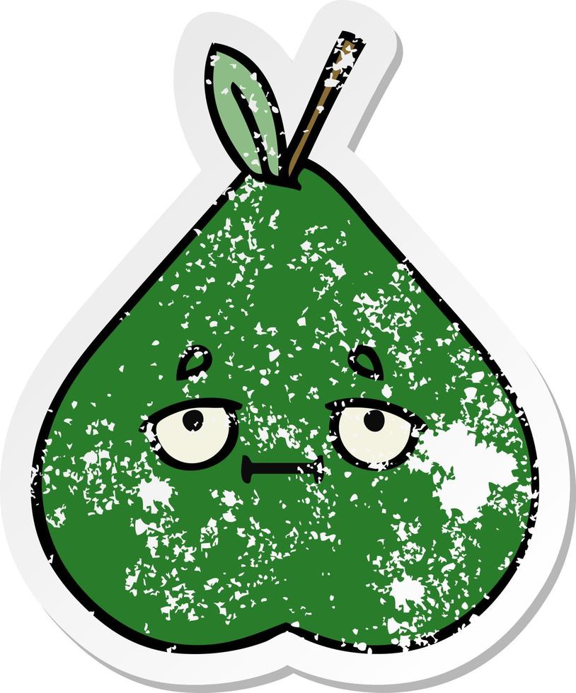 distressed sticker of a cute cartoon pear vector