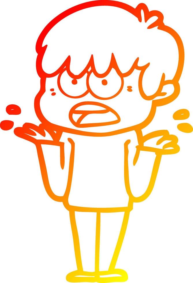 warm gradient line drawing worried cartoon boy vector