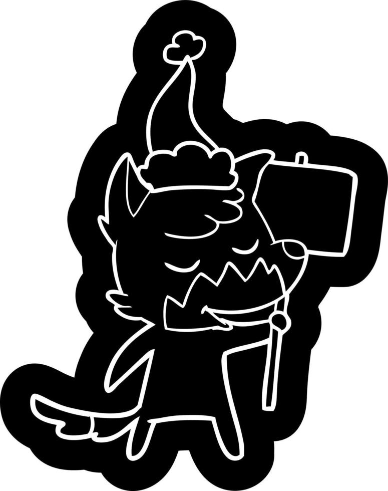 friendly cartoon icon of a fox wearing santa hat vector