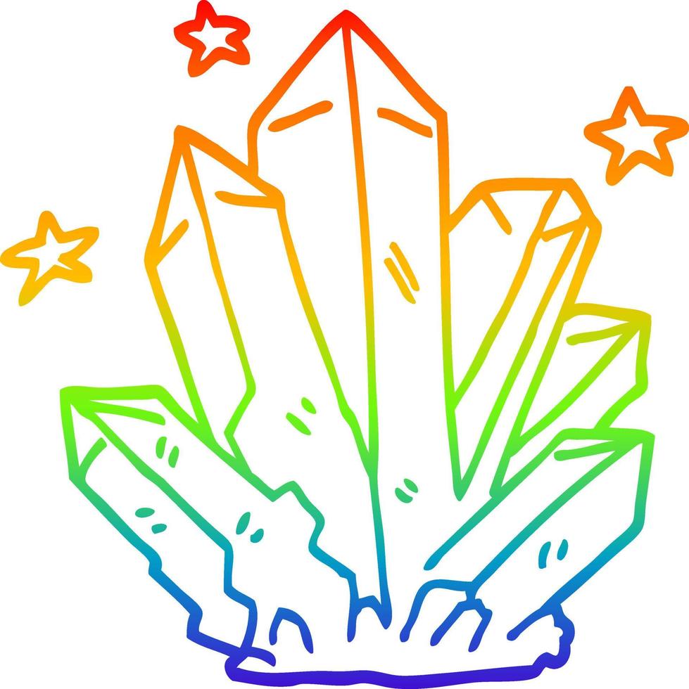 rainbow gradient line drawing cartoon magic crystal vector