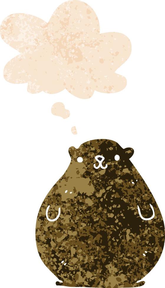 cartoon bear and thought bubble in retro textured style vector