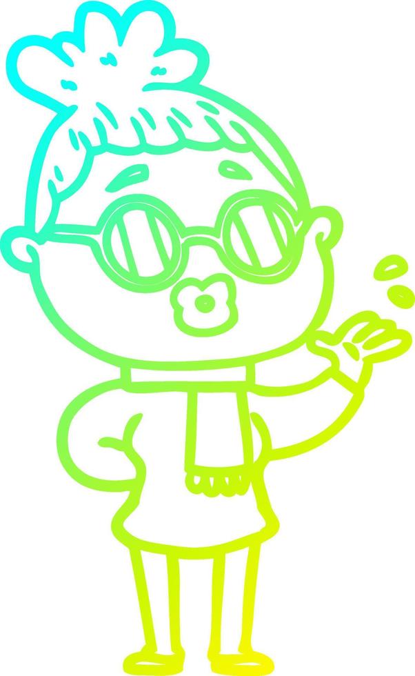 cold gradient line drawing cartoon woman wearing spectacles vector