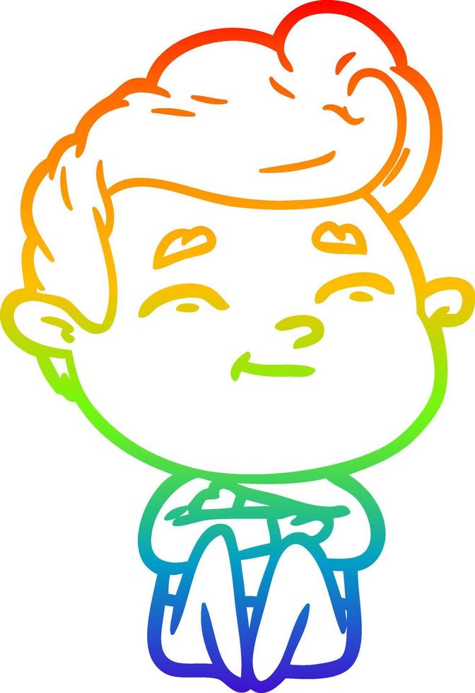 rainbow gradient line drawing happy cartoon man vector