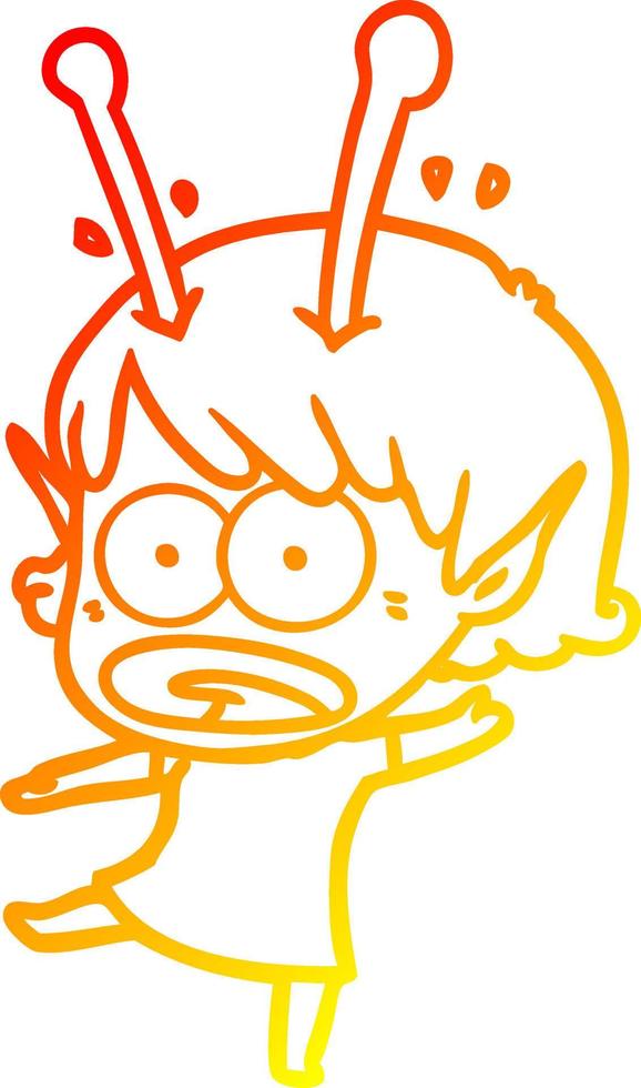 warm gradient line drawing cartoon shocked alien girl vector