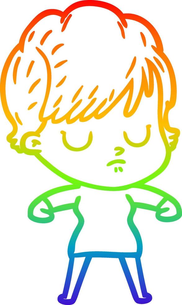 rainbow gradient line drawing cartoon woman vector