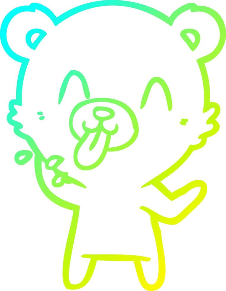 cold gradient line drawing rude cartoon polar bear sticking out tongue vector
