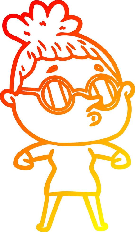 warm gradient line drawing cartoon woman wearing glasses vector